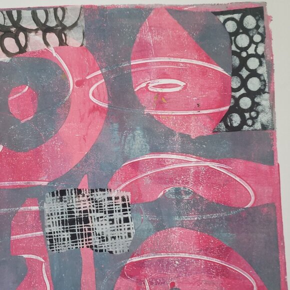 Idyllwild - Original Monoprint Art Print Signed MCM Abstract w Collage 18 X 24 - Picture 4 of 5